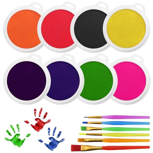 Stempelkissen Kinder, 8 Farben DIY Stempelkissen Bunt mit 6 Stück Pinsel, Farben Fingerabdruck Stempelkissen Bunt, Fingerstempel für Papier Handwerk, Stoff Malerei, Holz, Sammelalbum Geschenke von CECOMBINE