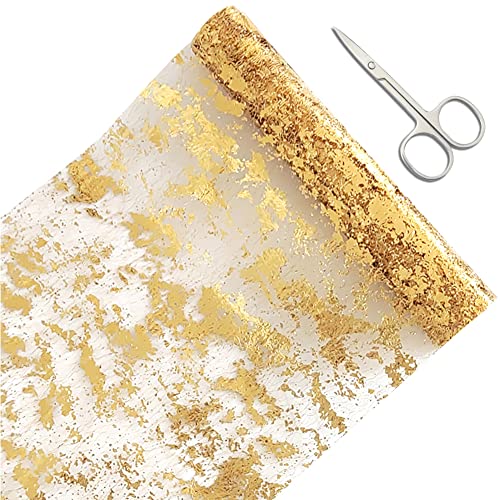 Tischläufer Gold, 28cm x 15m Tischband mit Beschicht in Glänzend Golden, Polyester Tischdeko Tischläufer Tischdecke für Hochzeit Party oder Festival Neujahr Ostern,Weihnachten von CECOMBINE