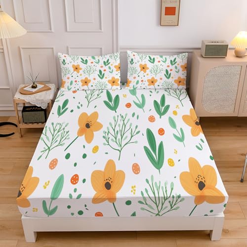 Abstrakt Floral Spannbettlaken 90x200cm Kinder, Cartoon-Pflanzen Bettlaken 3D Spannbetttuch, Weiß Spannbetttücher Topper 30 cm Höhe Weiche Mikrofaser Boxspringbett mit 2 Kissenbezügen Abstrakt Floral Spannbettlaken 90x200cm Kinder, Cartoon-Pflanzen Bettlaken 3D Spannbetttuch, Weiß Spannbetttücher Topper 30 cm Höhe Weiche Mikrofaser Boxspringbett mit 2 Kissenbezügen von CEDNXOER