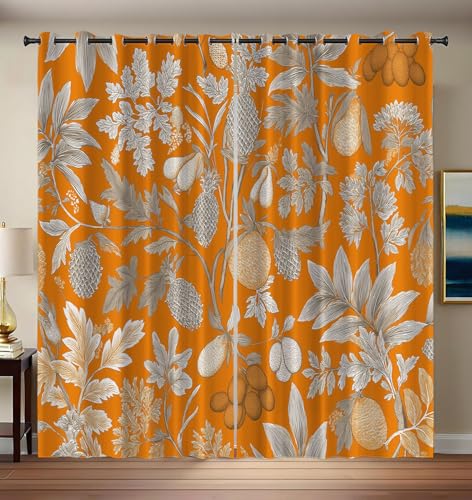 Blickdichte Vorhänge 2er Set H 200 x B 70 cm, Gardinen Verdunkelnd mit Ösen Abstrakte Frucht Verdunklungsvorhänge Schlafzimmer Wohnzimmer, Weich Golden Orange Vorhang Blackout Curtain Retro Pflanzen Blickdichte Vorhänge 2er Set H 200 x B 70 cm, Gardinen Verdunkelnd mit Ösen Abstrakte Frucht Verdunklungsvorhänge Schlafzimmer Wohnzimmer, Weich Golden Orange Vorhang Blackout Curtain Retro Pflanzen von CEDNXOER