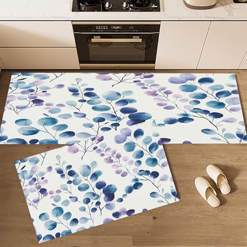CEDNXOER 2 Stück Washable Rubber Backing Küchenteppich Set, Elegante Pflanze Wasser und Öl aufnehmen Küche Matten, Blau Blätter Beeren Fußmatte Teppich Set für Küche, Wäscherei, 43×75cm+43×120cm CEDNXOER 2 Stück Washable Rubber Backing Küchenteppich Set, Elegante Pflanze Wasser und Öl aufnehmen Küche Matten, Blau Blätter Beeren Fußmatte Teppich Set für Küche, Wäscherei, 43×75cm+43×120cm von CEDNXOER