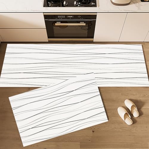 CEDNXOER 2 Stück Washable Rubber Backing Küchenteppich Set, Elegante Streifen Wasser und Öl aufnehmen Küche Matten, Einfach Wellig Fußmatte Teppich Set für Küche, Wäscherei, 45×75cm+45×150cm CEDNXOER 2 Stück Washable Rubber Backing Küchenteppich Set, Elegante Streifen Wasser und Öl aufnehmen Küche Matten, Einfach Wellig Fußmatte Teppich Set für Küche, Wäscherei, 45×75cm+45×150cm von CEDNXOER