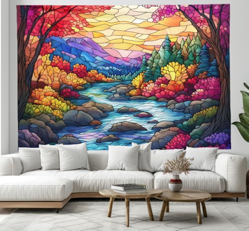 CEDNXOER 3D Druck Natur Fluss Wandteppiche Poster Ornament Wandbehang, 130×150cm Wandteppich Wanddeko, Glasgeometrie Dekor Tapisserie Wandbehang Für Wohnzimmer Schlafzimmer Wohnheim von CEDNXOER