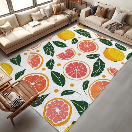 CEDNXOER Abstrakt Obst Teppich Wohnzimmer 50x80cm, Kurzflor Weich rutschfest Waschbare Teppiche, Orange Zitrone Deko Teppich Größe Bettvorleger Schlafzimmer Kinderzimmer 50x80cm von CEDNXOER