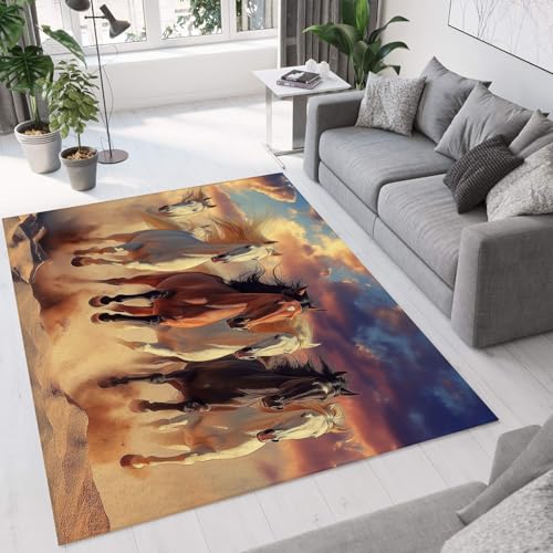 CEDNXOER Beige Braun Teppich, 240x340cm Waschbare Große Wohnzimmer, Wildpferde Rennen Wüste Teppiche für Schlafzimmer, Tier rutschfeste Low Pile Raumteppich für Küche Eingang Bad Kinderzimmer von CEDNXOER