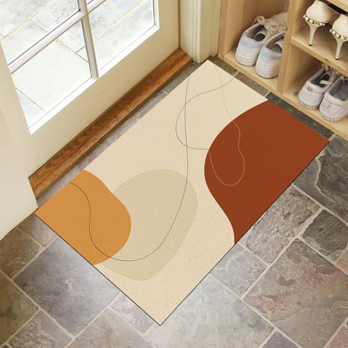 CEDNXOER Beige Fußmatte Innen 90x150 cm Minimalistische Graffiti, Waschbar Eingangsteppich, Abstrakt Linien Schmutzfangmatte rutschfest, Kurzflor Türmatte Teppich für Eingang, Haustür, Flur von CEDNXOER