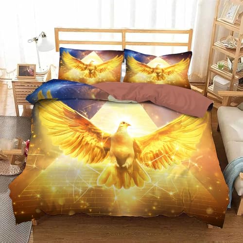 CEDNXOER Bettwäsche 135x200cm,Flügel Goldene Taube Bettbezug Set 2teilig, Altes Ägypten Pyramiden Wendebettwäsche und 1 Kissenbezug 80x80cm, Warm Mikrofaser Bettwäsche-Sets mit Reißverschluss von CEDNXOER