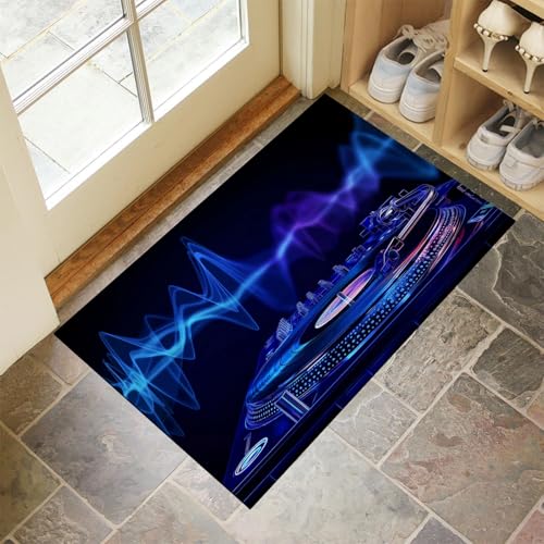 CEDNXOER Blau Fußmatte Innen 50x80 cm Dj-Equipment, Waschbar Eingangsteppich, Abstrakte Schallwellen Schmutzfangmatte rutschfest, Kurzflor Türmatte Teppich für Eingang, Haustür, Flur von CEDNXOER