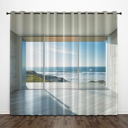 CEDNXOER Blickdicht Vor Dem Fenster Der Strand Vorhang 2er Set H 245 x B 140 cm, Verdunklungsvorhänge mit Ösen Thermovorhang für Schlafzimmer, Welle Kälteschutz Gardinen für Wohnzimmer CEDNXOER Blickdicht Vor Dem Fenster Der Strand Vorhang 2er Set H 245 x B 140 cm, Verdunklungsvorhänge mit Ösen Thermovorhang für Schlafzimmer, Welle Kälteschutz Gardinen für Wohnzimmer von CEDNXOER