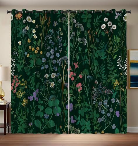 CEDNXOER Blickdichte Vorhänge 2er Set H 200 x B 70 cm, Gardinen Verdunkelnd mit Ösen Grünes Unkraut Verdunklungsvorhänge Schlafzimmer Wohnzimmer, Weich Schwarz Vorhang Blackout Curtain Natur Pflanzen von CEDNXOER