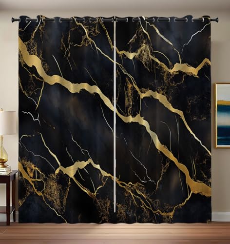 CEDNXOER Blickdichte Vorhänge Goldene Streifen Thermovorhang Kälteschutz mit Ösen H 175 x B 140 cm (2er Pack) Wohnzimmer Schlafzimmer, Marmor Vorhänge Blickdicht Verdunklungsvorhänge von CEDNXOER