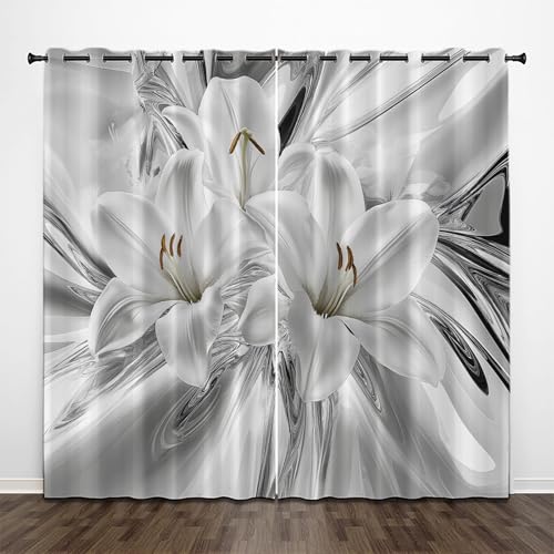 CEDNXOER Blumen Blumen Verdunkelungsvorhänge für Schlafzimmer, Lilie Verdunklungsvorhänge mit Ösen, 2er Set H 225 x B 140 cm Vorhang Blickdicht für Wohnzimmer Schlafzimmer Dekoration von CEDNXOER