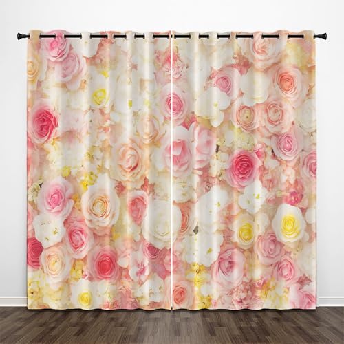 CEDNXOER Blumengarten Verdunklungsvorhänge Rose Vorhang Blickdichter, Curtains Mit ösen Polyester Deko Gardinen für Schlafzimmer Wohnzimmer,H 225 x B 140 cm Verdunkelung 2er Set von CEDNXOER