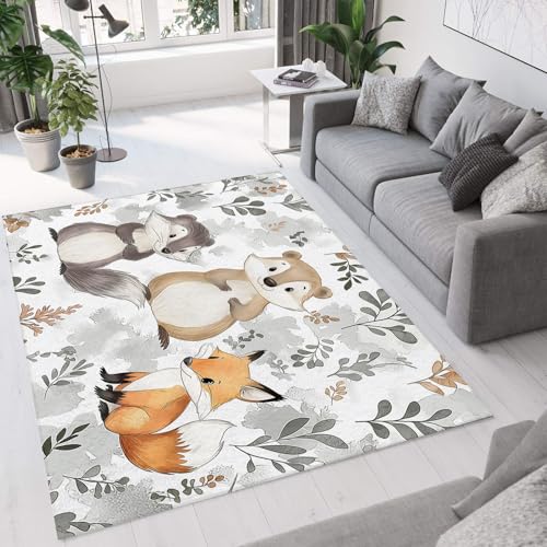 CEDNXOER Cartoon Wald Tiere Teppich Wohnzimmer 50x80cm, Kurzflor Weich rutschfest Waschbare Teppiche, Biber Dachs Fuchs Deko Teppich Größe Bettvorleger Schlafzimmer Kinderzimmer 50x80cm CEDNXOER Cartoon Wald Tiere Teppich Wohnzimmer 50x80cm, Kurzflor Weich rutschfest Waschbare Teppiche, Biber Dachs Fuchs Deko Teppich Größe Bettvorleger Schlafzimmer Kinderzimmer 50x80cm von CEDNXOER