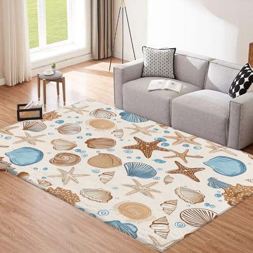 CEDNXOER Creme Teppich, 200x300cm Waschbare Große Wohnzimmer, Braun Muschel Teppiche für Schlafzimmer, Ozean Thema rutschfeste Low Pile Raumteppich für Küche Eingang Bad Kinderzimmer CEDNXOER Creme Teppich, 200x300cm Waschbare Große Wohnzimmer, Braun Muschel Teppiche für Schlafzimmer, Ozean Thema rutschfeste Low Pile Raumteppich für Küche Eingang Bad Kinderzimmer von CEDNXOER