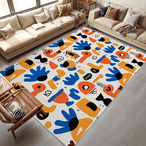 CEDNXOER Einfach Geometrisch Teppich Groß,Einfache Pflege Kurzflor Waschmaschinenfest Creme Teppich, 240x340cm Cartoon Gekritzel Druck Bodendekoration Teppiche FüR Wohnzimmer,Kinderzimmer von CEDNXOER