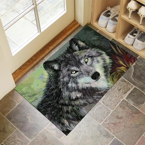 CEDNXOER Eingangsteppich Abstrakt Wilder Wolf Fußmatte Innen, rutschfeste Dauerhaft Tier Fußmatte, Waschbar Schmutz Widerstehen Schwarz Türmatte Für Haustür Eingang 50x80 cm CEDNXOER Eingangsteppich Abstrakt Wilder Wolf Fußmatte Innen, rutschfeste Dauerhaft Tier Fußmatte, Waschbar Schmutz Widerstehen Schwarz Türmatte Für Haustür Eingang 50x80 cm von CEDNXOER