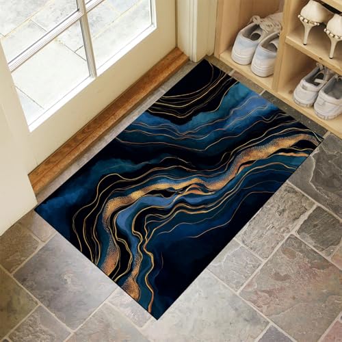 CEDNXOER Eingangsteppich Goldene Linien Fußmatte Innen, rutschfeste Dauerhaft Edler Marmor Fußmatte, Waschbar Schmutz Widerstehen Dunkelblau Türmatte Für Haustür Eingang 50x70 cm CEDNXOER Eingangsteppich Goldene Linien Fußmatte Innen, rutschfeste Dauerhaft Edler Marmor Fußmatte, Waschbar Schmutz Widerstehen Dunkelblau Türmatte Für Haustür Eingang 50x70 cm von CEDNXOER