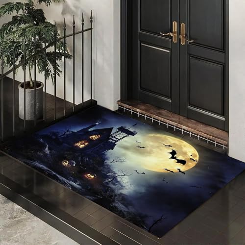 CEDNXOER Eingangsteppich Vollmond Altes Spukhaus Fußmatte Innen, rutschfeste Dauerhaft Terror Fledermäuse Fußmatte, Waschbar Schmutz Widerstehen Schwarz Türmatte Für Haustür Eingang 50x70 cm CEDNXOER Eingangsteppich Vollmond Altes Spukhaus Fußmatte Innen, rutschfeste Dauerhaft Terror Fledermäuse Fußmatte, Waschbar Schmutz Widerstehen Schwarz Türmatte Für Haustür Eingang 50x70 cm von CEDNXOER