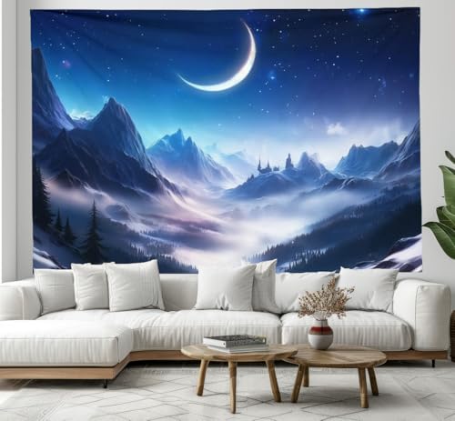 CEDNXOER Fantasie Schneeberg Wandteppich, Traum Weißer Nebel Berge Wald aus Weiches Mikrofaser Stoff, 150×200cm Wandbehang Wandteppich Wohnzimmer Schlafzimmer Wohnheim Hintergrund von CEDNXOER