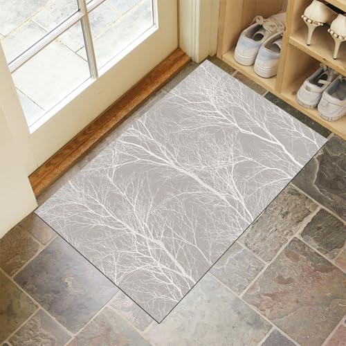 CEDNXOER Fußmatte Innen 40x60 cm, Elegante Zweige Schmutzfangmatte, Landschaft Pflanzen rutschfest Fußmatte Waschbar, Hellgrau Saugstarke Eingangsteppich, Dünne Fussmatte, Türmatte für Eingang von CEDNXOER