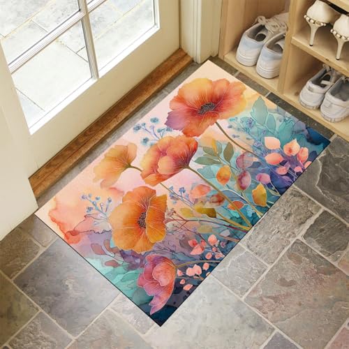 CEDNXOER Fußmatte Innen 40x60 cm, Verträumte Mohnblumen Schmutzfangmatte, Landschaft Blumen rutschfest Fußmatte Waschbar, Rosa Saugstarke Eingangsteppich, Dünne Fussmatte, Türmatte für Eingang CEDNXOER Fußmatte Innen 40x60 cm, Verträumte Mohnblumen Schmutzfangmatte, Landschaft Blumen rutschfest Fußmatte Waschbar, Rosa Saugstarke Eingangsteppich, Dünne Fussmatte, Türmatte für Eingang von CEDNXOER