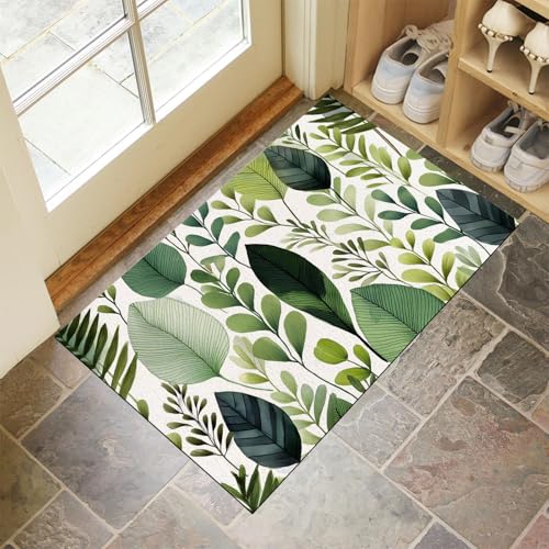 CEDNXOER Fußmatte Innen 60x90 cm, Pflanzen Blätter Schmutzfangmatte, Einfach Rebe rutschfest Fußmatte Waschbar, Grün Saugstarke Eingangsteppich, Dünne Fussmatte, Türmatte für Eingang von CEDNXOER