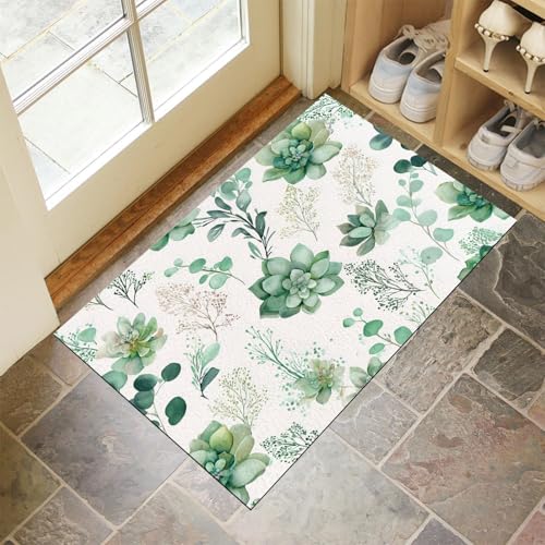 CEDNXOER Fußmatte Innen 60x90 cm, Saftige Eukalyptusblätter Schmutzfangmatte, Frisch Pflanze rutschfest Fußmatte Waschbar, Grün Saugstarke Eingangsteppich, Dünne Fussmatte, Türmatte für Eingang CEDNXOER Fußmatte Innen 60x90 cm, Saftige Eukalyptusblätter Schmutzfangmatte, Frisch Pflanze rutschfest Fußmatte Waschbar, Grün Saugstarke Eingangsteppich, Dünne Fussmatte, Türmatte für Eingang von CEDNXOER