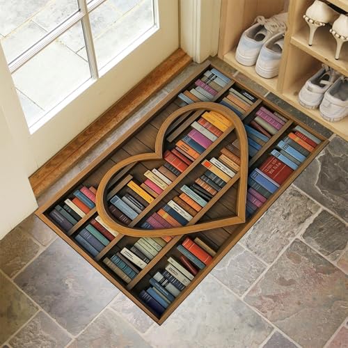 CEDNXOER Fußmatte Innen 80x120 cm, Herzförmiges Bücherregal Schmutzfangmatte, Bibliothek Bücher rutschfest Fußmatte Waschbar, Gelb Saugstarke Eingangsteppich, Dünne Fussmatte, Türmatte für Eingang CEDNXOER Fußmatte Innen 80x120 cm, Herzförmiges Bücherregal Schmutzfangmatte, Bibliothek Bücher rutschfest Fußmatte Waschbar, Gelb Saugstarke Eingangsteppich, Dünne Fussmatte, Türmatte für Eingang von CEDNXOER