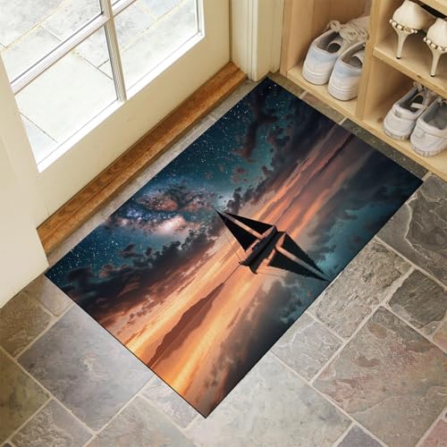 CEDNXOER Fußmatte Innen 80x120 cm, Segelboot Meer Insel Schmutzfangmatte, Meerblick rutschfest Fußmatte Waschbar, Grün Saugstarke Eingangsteppich, Dünne Fussmatte, Türmatte für Eingang von CEDNXOER