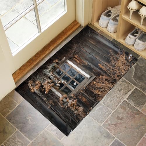 CEDNXOER Fußmatte Innen Waschbare, Dünn Fussmatte Dunkelgrau 80x120 cm, Teppich Reben Pflanzen Bettvorleger rutschfest für Schlafzimmer, Alte Holzwand Fußmatten Innen für Haustür, Küche von CEDNXOER