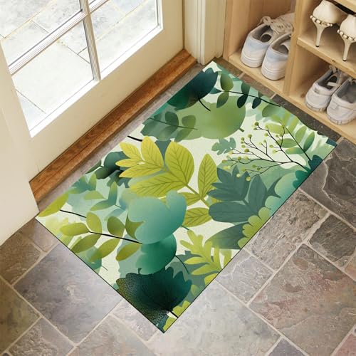 CEDNXOER Fußmatte Innen Waschbare, Dünn Fussmatte Grün 40x60 cm, Teppich Tropische Pflanzen Bettvorleger rutschfest für Schlafzimmer, Dschungel Blätter Fußmatten Innen für Haustür, Küche von CEDNXOER