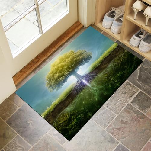 CEDNXOER Fußmatte Innen Waschbare, Dünn Fussmatte Grün 50x80 cm, Teppich Abstrakt Pflanzen Bettvorleger rutschfest für Schlafzimmer, Wiese Feld Fußmatten Innen für Haustür, Küche von CEDNXOER