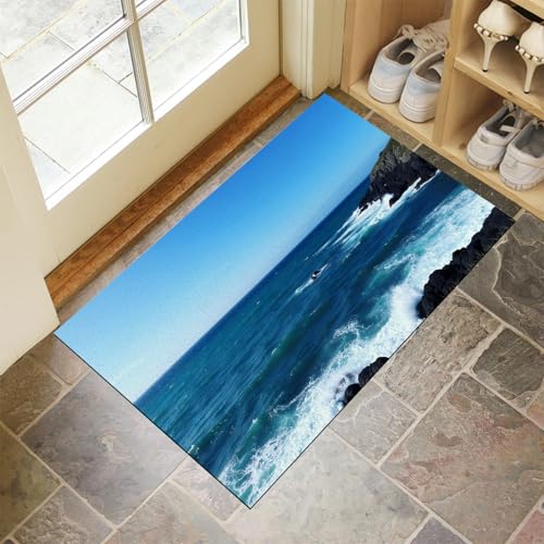 CEDNXOER Fußmatte Innen Waschbare, Dünn Fussmatte Himmelblau 40x60 cm, Teppich Natur Meerblick Bettvorleger rutschfest für Schlafzimmer, Ozean Riff Fußmatten Innen für Haustür, Küche von CEDNXOER