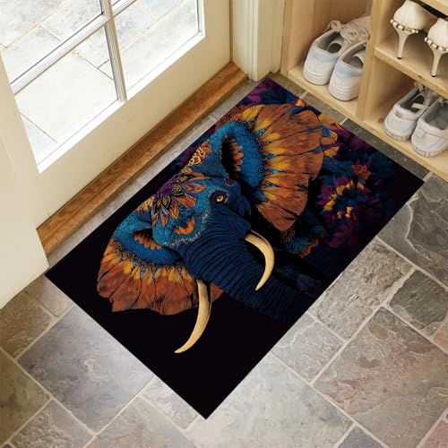 CEDNXOER Fußmatte Innen Waschbare, Dünn Fussmatte Schwarz 45x75 cm, Teppich Abstrakt Tier Bettvorleger rutschfest für Schlafzimmer, Blauer Elefant Fußmatten Innen für Haustür, Küche CEDNXOER Fußmatte Innen Waschbare, Dünn Fussmatte Schwarz 45x75 cm, Teppich Abstrakt Tier Bettvorleger rutschfest für Schlafzimmer, Blauer Elefant Fußmatten Innen für Haustür, Küche von CEDNXOER