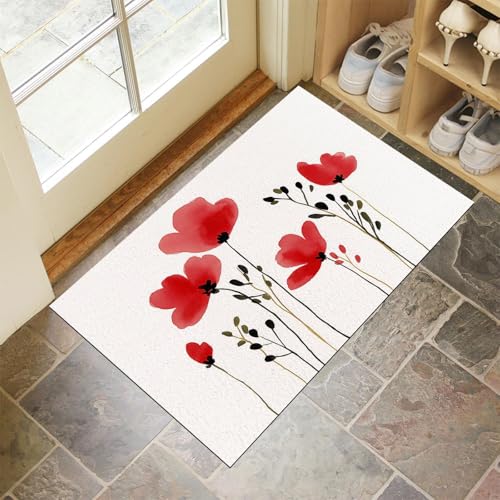 CEDNXOER Fußmatte Innen Waschbare, Dünn Fussmatte Weiß 45x75 cm, Teppich Blumen Bettvorleger rutschfest für Schlafzimmer, Abstrakte Blütenblätter Mohnblumen Fußmatten Innen für Haustür, Küche CEDNXOER Fußmatte Innen Waschbare, Dünn Fussmatte Weiß 45x75 cm, Teppich Blumen Bettvorleger rutschfest für Schlafzimmer, Abstrakte Blütenblätter Mohnblumen Fußmatten Innen für Haustür, Küche von CEDNXOER