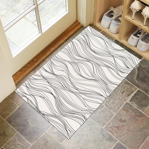 CEDNXOER Fußmatte Innen Waschbare, Dünn Fussmatte Weiß 90x150 cm, Teppich Abstrakte Meereswellen Bettvorleger rutschfest für Schlafzimmer, Einfach Streifen Fußmatten Innen für Haustür, Küche CEDNXOER Fußmatte Innen Waschbare, Dünn Fussmatte Weiß 90x150 cm, Teppich Abstrakte Meereswellen Bettvorleger rutschfest für Schlafzimmer, Einfach Streifen Fußmatten Innen für Haustür, Küche von CEDNXOER
