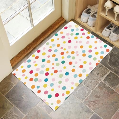 CEDNXOER Fußmatte Innen Waschbare, Dünn Fussmatte Weiß 90x150 cm, Teppich Minimalismus Geometrie Bettvorleger rutschfest für Schlafzimmer, Farbige Punkte Fußmatten Innen für Haustür, Küche CEDNXOER Fußmatte Innen Waschbare, Dünn Fussmatte Weiß 90x150 cm, Teppich Minimalismus Geometrie Bettvorleger rutschfest für Schlafzimmer, Farbige Punkte Fußmatten Innen für Haustür, Küche von CEDNXOER