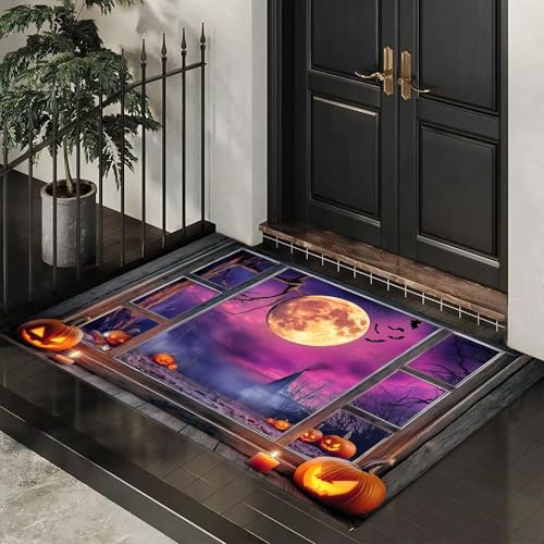 CEDNXOER Fußmatte für den Inne, 40x60 cm, rutschfeste Willkommens Halloween-Fußmatten, 3D-Gedruckte Holzfenster waschbare Bodenmatte, Vollmond Kürbis, Türvorleger für den Eingangsbereich CEDNXOER Fußmatte für den Inne, 40x60 cm, rutschfeste Willkommens Halloween-Fußmatten, 3D-Gedruckte Holzfenster waschbare Bodenmatte, Vollmond Kürbis, Türvorleger für den Eingangsbereich von CEDNXOER