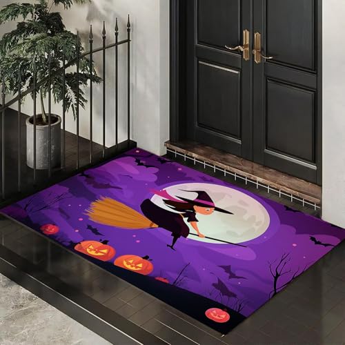CEDNXOER Fußmatte für den Inne, 50x80 cm, rutschfeste Willkommens Halloween-Fußmatten, Cartoon-Hexe waschbare Bodenmatte, Kürbisse Und Fledermäuse, Türvorleger für den Eingangsbereich CEDNXOER Fußmatte für den Inne, 50x80 cm, rutschfeste Willkommens Halloween-Fußmatten, Cartoon-Hexe waschbare Bodenmatte, Kürbisse Und Fledermäuse, Türvorleger für den Eingangsbereich von CEDNXOER