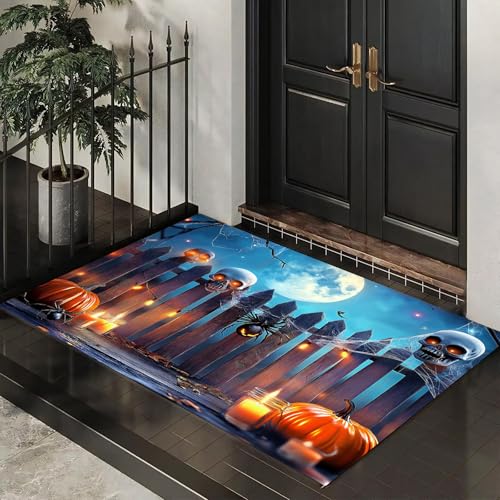 CEDNXOER Fußmatte für den Inne, 60x90 cm, rutschfeste Willkommens Halloween-Fußmatten, Totenkopf Spinnennetz Holzzaun waschbare Bodenmatte, Fantasie Vollmond, Türvorleger für den Eingangsbereich CEDNXOER Fußmatte für den Inne, 60x90 cm, rutschfeste Willkommens Halloween-Fußmatten, Totenkopf Spinnennetz Holzzaun waschbare Bodenmatte, Fantasie Vollmond, Türvorleger für den Eingangsbereich von CEDNXOER