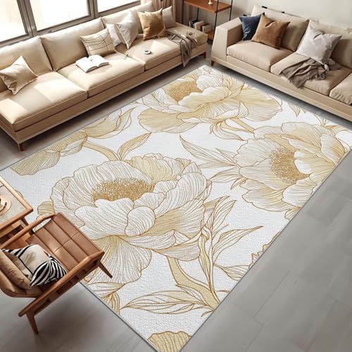 CEDNXOER Goldstreifen Pfingstrose Teppich Wohnzimmer 180x270cm, Kurzflor Weich rutschfest Waschbare Teppiche, Abstrakt Blumen Deko Teppich Größe Bettvorleger Schlafzimmer Kinderzimmer 180x270cm CEDNXOER Goldstreifen Pfingstrose Teppich Wohnzimmer 180x270cm, Kurzflor Weich rutschfest Waschbare Teppiche, Abstrakt Blumen Deko Teppich Größe Bettvorleger Schlafzimmer Kinderzimmer 180x270cm von CEDNXOER