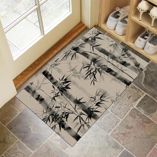 CEDNXOER Grau Fußmatte Innen 40x60 cm Zen Pflanzen, Waschbar Eingangsteppich, Tuschemalerei Wald Schmutzfangmatte rutschfest, Kurzflor Türmatte Teppich für Eingang, Haustür, Flur von CEDNXOER
