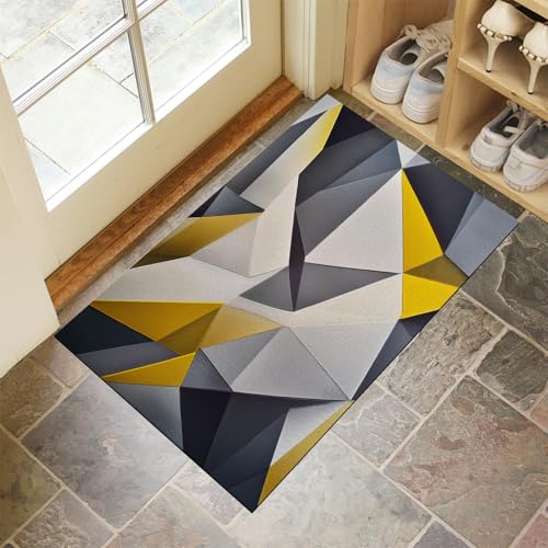 CEDNXOER Grau Fußmatte Innen 50x70 cm Modern Geometrisch, Waschbar Eingangsteppich, Eckig Dreieckig Schmutzfangmatte rutschfest, Kurzflor Türmatte Teppich für Eingang, Haustür, Flur von CEDNXOER