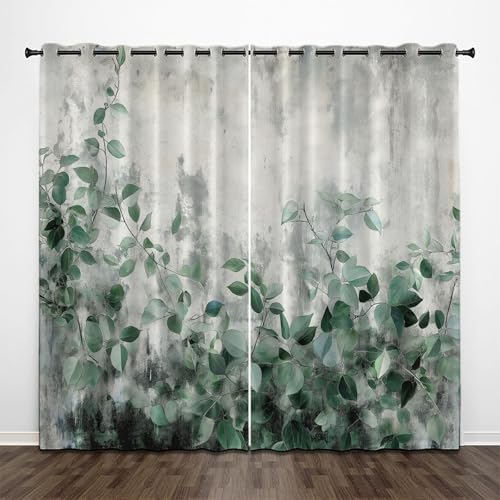 CEDNXOER Grau Vorhänge Blickdicht Aquarell Pflanzen Vorhang 2er Set H 175 x B 140 cm, Ultra Soft Verdunklungsvorhänge mit Ösen Thermovorhang Reben Blätter Gardinen für Schlafzimmer Küche CEDNXOER Grau Vorhänge Blickdicht Aquarell Pflanzen Vorhang 2er Set H 175 x B 140 cm, Ultra Soft Verdunklungsvorhänge mit Ösen Thermovorhang Reben Blätter Gardinen für Schlafzimmer Küche von CEDNXOER