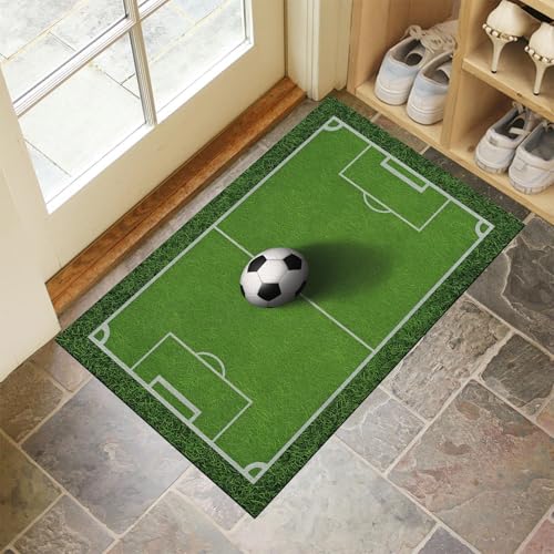 CEDNXOER Grün Fußmatte Innen 45x75 cm Abstrakt Bewegung, Waschbar Eingangsteppich, Fußballplatz Schmutzfangmatte rutschfest, Kurzflor Türmatte Teppich für Eingang, Haustür, Flur von CEDNXOER