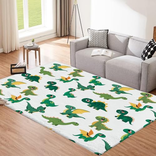 CEDNXOER Grüner Dinosaurier Teppich Wohnzimmer 120x180cm, Kurzflor Weich rutschfest Waschbare Teppiche, Zeichentrick Tiere Deko Teppich Größe Bettvorleger Schlafzimmer Kinderzimmer 120x180cm von CEDNXOER