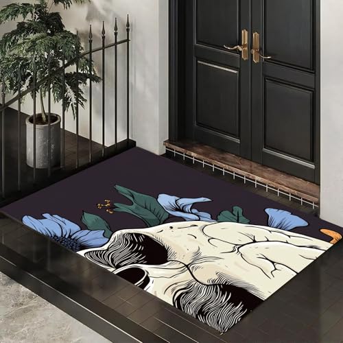 CEDNXOER Halloween-Fußmatte, Blumen Totenköpfe Willkommens-Fußmatte für den Außenbereich, Halloween- Gotik Blumen Schönheit, rutschfeste Fußabtreter für Innen, 50x80 cm CEDNXOER Halloween-Fußmatte, Blumen Totenköpfe Willkommens-Fußmatte für den Außenbereich, Halloween- Gotik Blumen Schönheit, rutschfeste Fußabtreter für Innen, 50x80 cm von CEDNXOER