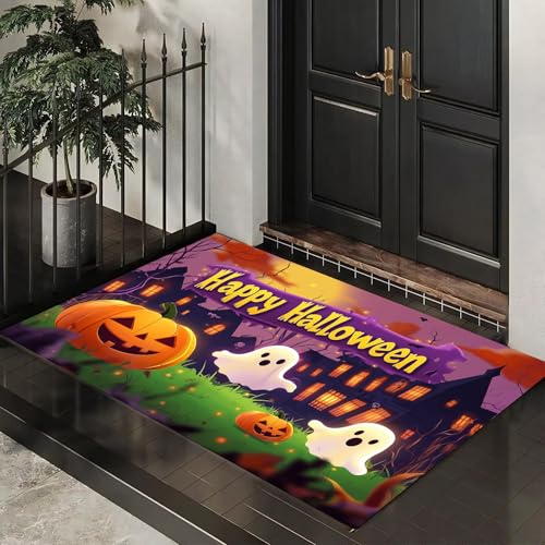 CEDNXOER Halloween-Fußmatte, Cartoon-Geist Willkommens-Fußabtreter für den Außenbereich, Halloween- Kürbisse Geister Spukhaus, lustige Fußmatte für Innen, 50x70 cm CEDNXOER Halloween-Fußmatte, Cartoon-Geist Willkommens-Fußabtreter für den Außenbereich, Halloween- Kürbisse Geister Spukhaus, lustige Fußmatte für Innen, 50x70 cm von CEDNXOER
