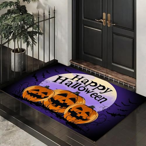 CEDNXOER Halloween-Fußmatte, Gruseliger Kürbis Willkommens-Fußabtreter für den Außenbereich, Halloween- Vollmond-Hintergrund, lustige Fußmatte für Innen, 40x60 cm von CEDNXOER